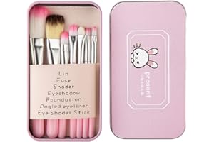ZHIYE Pimoys Children Makeup Brushes, 7Pcs Makeup Brush Set Foundation Eyebrow Eyeliner Brush Cosmetic Concealer Brushes for Kids Girls, Women trave - Pink with case