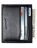 Slim Genuine Leather Credit Card Holder Front Pocket Wallet with RFID Blocking - Black