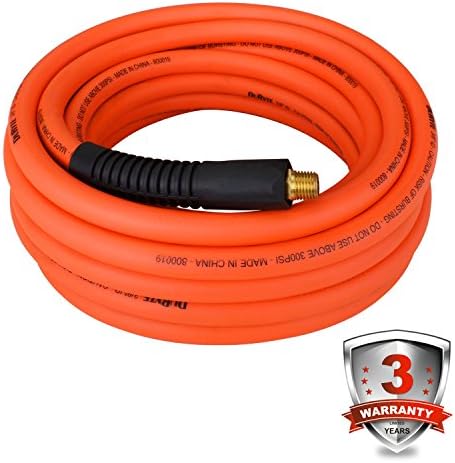 DuRyte Pro 300 PSI Hybrid (PVC/Rubber) Air Hose - 3/8-Inch by 25-Feet, 1/4-Inch MNPT Brass Ends, Heavy Duty, Lightweight, Lays Flat, Soft, Non-Kinking, Extreme All-Weather Flexibility