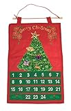 Christmas 24 Day Hanging Cloth Advent Calendar | Red and Green Christmas Tree and Ornament Christmas Design | Traditional Holiday Christmas Decor Theme | Perfect for Home or Office | Measures 22