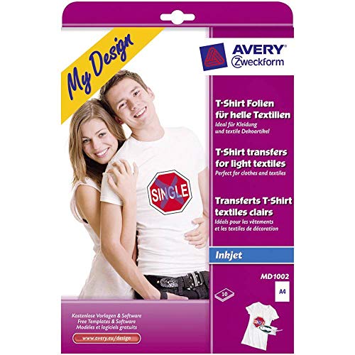Avery-Zweckform My Design T-Shirt MD1002 Tintenstrahl Textilfolie DIN A4 fuer helle Textilien, Optimiert fuer Tintenstrah
