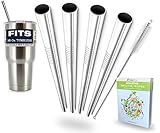 Hawkeye Set of 4 Stainless Steel Reusable Drinking Straws with FREE Cleaning Brush - Durable, BPA Free and Eco Friendly - 10.5 Inches - Fits 30 Oz and 20 Oz Yeti Rambler Tumblers and Other Tall Cups
