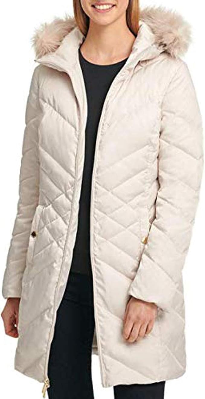 cream faux fur hooded coat