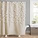 Lush Decor Lucia Shower Curtain - Fabric, Ruched, Floral, Textured Vintage Chic, Farmhouse Style Design, 72” x 72”, Ivory