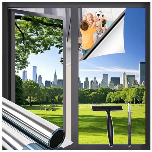 Zindoo Anti-Glare Window Film Anti Heat Good Mirror Effect with Installation Kit 40 x 200 cm Anti-UV Privacy Protection Sun Protection for Windows Home Office Store