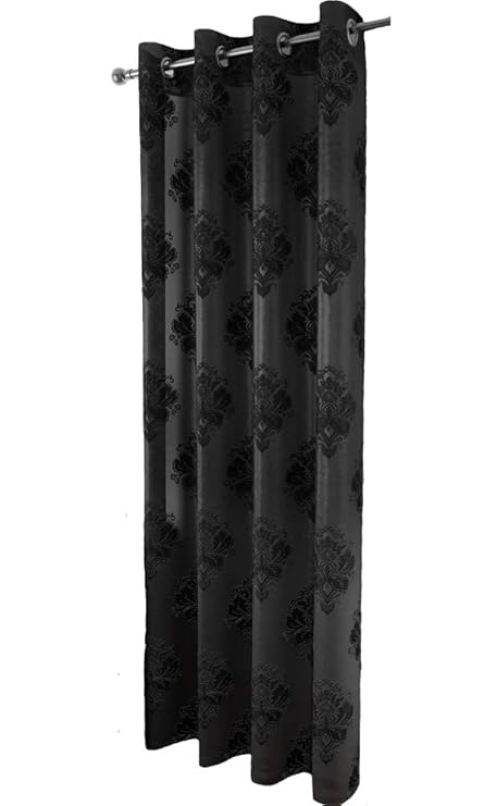 Stunning Regency Jacquard Damask Floral Design Black Voile Net