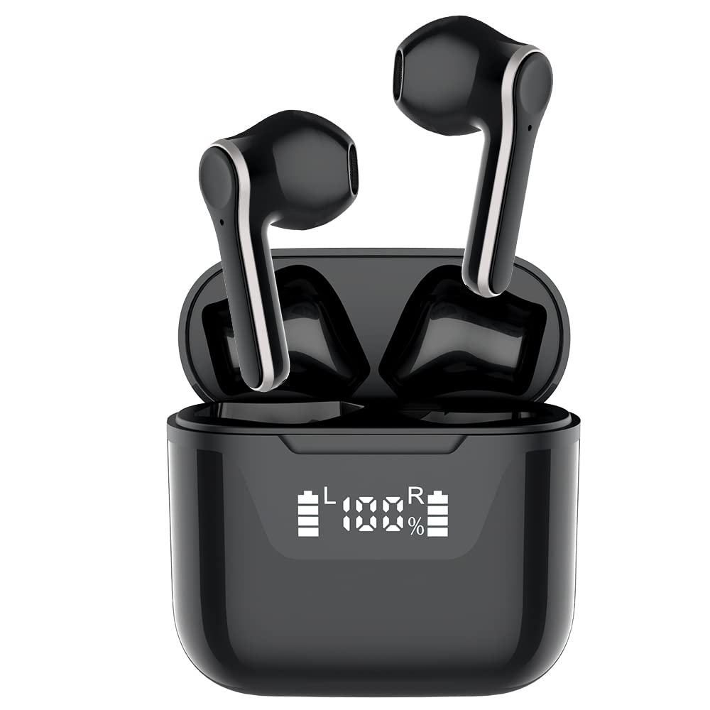 RANZAH True Wireless Bluetooth 5.1 Headphones, Noise Cancelling Earbuds Business, Sports, Professional Waterproof Earphone Built in Microphone, HiFi Sound LED Display Wide Compatibility (Black)