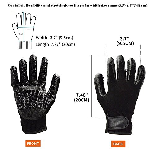 JUNING Pet Grooming Gloves - Hair Remover Brush for Dogs, Cats & Horses with Long Short Fur - Gentle Massage Bathing Brush Tool - (1 Pair) - Thumbnail 2