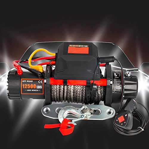 VEVOR Truck Winch 12500Ibs Electric Winch Synthetic Rope 12V Power