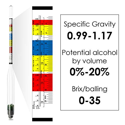Triple Scale Alcohol Hydrometer(2 pcs)and Test Jar for Home Brew, Wine, Beer, Mead, Cider