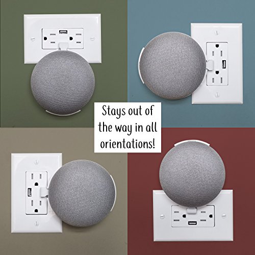 The USB Cover Plate Mount for Google Home Mini (1st Gen): Custom Built-in Holder and Outlet Wall Mount - Designed in The USA by Mount Genie (White, 1-Pack)