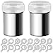 2 Stainless Steel Powder Shakers, SENHAI Mesh Shaker Powder Cans for Coffee Cocoa Cinnamon Powder with Lid, with 16 pcs Printing Molds Stencils