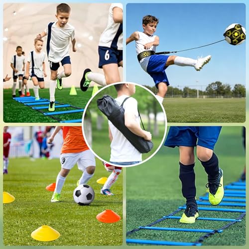 Kezidhp Cinesini for Football Training, Football Training and Cinesini – Complete Set with 6 m Coordination Ladder, 12 Chinese and Soccer Pitcher, Football Fans