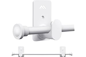 ZNONOX Curtain Rods No Drilling for Windows 30 to 60 Inches,5/8 Inch Diameter No Drill Curtain Rod Modern Finial with 3M Adhesive Brackets, White