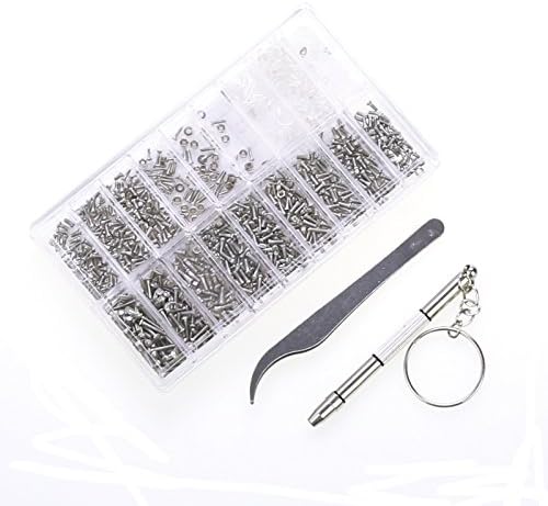 Glasses Repair Stainless Steel Screws Kit,1000 Pcs Glasses Screws Nut Assortment + 1 Pc Screwdriver + 1 Pc Tweezers Micro Glasses Optical Repair Tool Set, for Sunglass/Watch/Eyeglass/Spectacles