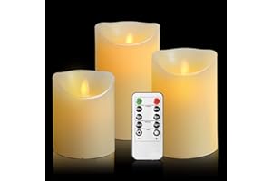CANDLESEE LED Flameless Candles of 3 Set, Outdoor Real Wax Candle with Remote Control and Timer, Indoor Battery Operated Flickering LED Pillar Candles Long Lasting for Outdoor Larterns, Porch, Wedding Decor