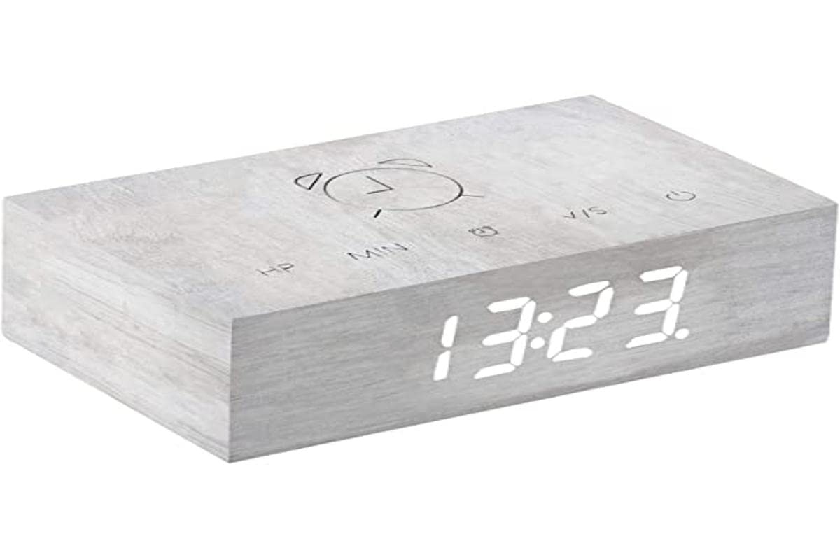 Gingko Design G003W13 Alarm Clock, Wood, White Birch, Full