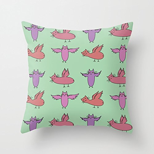 Throw Pillow Case CatBat Washable Removable Pillow Cover For Home & Hotel Collection Size 18 x 18 Inch