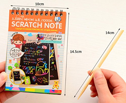 7TECH Premium Scratch & Sketch Art Note Pads - Rainbow Art & Doodle Pad, Mini Size with Assorted Covers, 4" x 5.5", 12 Sheets and 1 Stylus Per Pad - 4 Pack