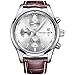 SONGDU Mens Date Multifunction Quartz Wrist Watch with Brown Calfskin Leather Band