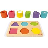 Janod - Wood - Shapes and Sounds Block Puzzle - 6 Units | Early Learning Toy - Sensory Development for Toddlers - Safe Wooden Construction - Ideal Gift from 12 Months Plus
