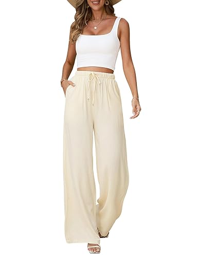 Libin Women's Linen Pants - Wide Leg Cotton Linen Trousers With Pockets For Summer & Travel