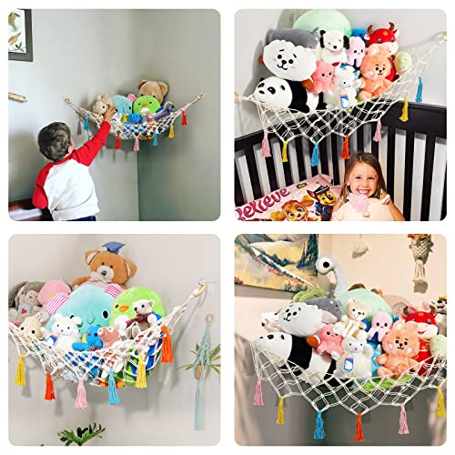 LICKLIP Corner Stuffed Animal Hammock with LED Light, Boho Macrame Toy