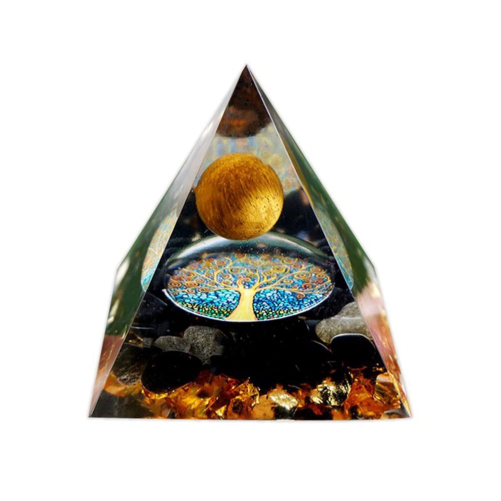ycyingcheng Pyramid Ogan Crystal Energy Tower, Tiger Eye Ball Tree of Life Nature Reiki Chakra Crushed Stone, Negative Energy Remover Blessing Home Office Feng Shui Ornaments Crystal Pyramid, 6CM