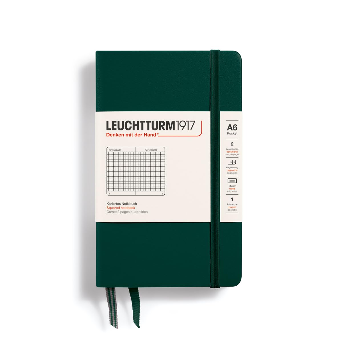LEUCHTTURM1917 370300 Notebook Pocket (A6), Hardcover, 187 Numbered Pages, Forest Green, Squared — image 1