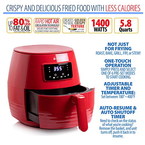 Deco Chef 5.8QT (19.3 Cup) Digital Electric Air Fryer with Accessories