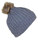 A&W Twist Rib Knit Cuffed Beanie W/Soft Faux Fur Lining & Pom Pom (One Size)