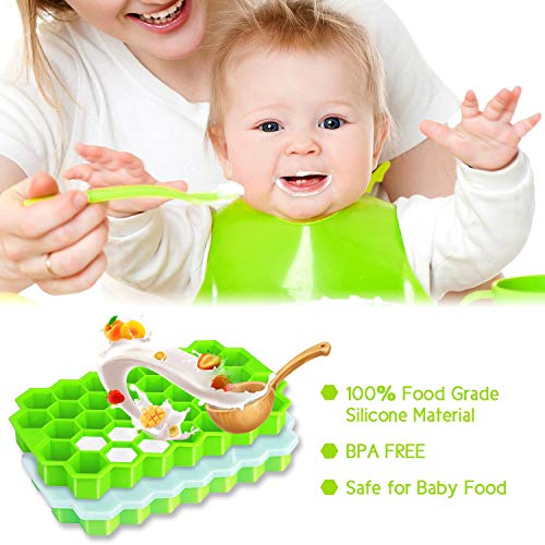 Ice Cube Trays 2 Pack, Morfone Silicone Ice Tray with Removable Lid Easy-Release Flexible Ice Cube Molds 37 Cubes per Tray for Cocktail, Whiskey, Baby Food, BPA Free and LFGB Certified