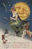 Halloween Greeting - Witch in Flight (9x12 Art Print, Wall Decor Travel Poster)