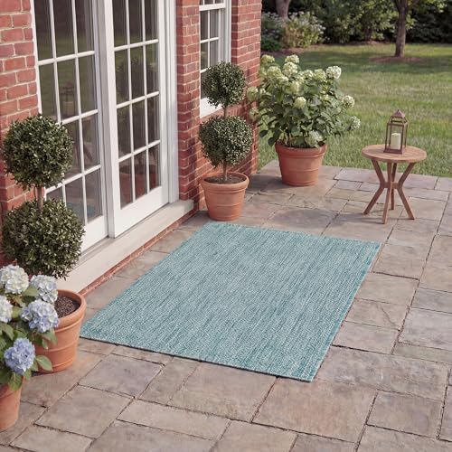 Safavieh Contemporary Indoor/Outdoor Woven Accent Area Rug, Courtyard Collection, CY8520, in Aqua, 61 X 109 cm for Garden, Patio or Any Outdoor Space