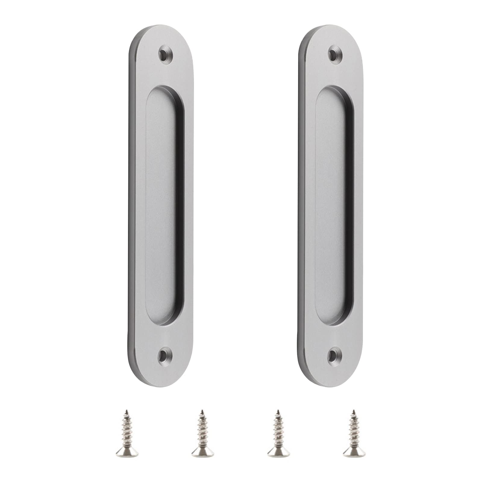 MOROBOR Oval Sliding Door Pulls, 2pcs Matte Gary Flush Pull Aluminum Alloy Closet Door Finger Pulls with Screws for Sliding Barn Door — image 1