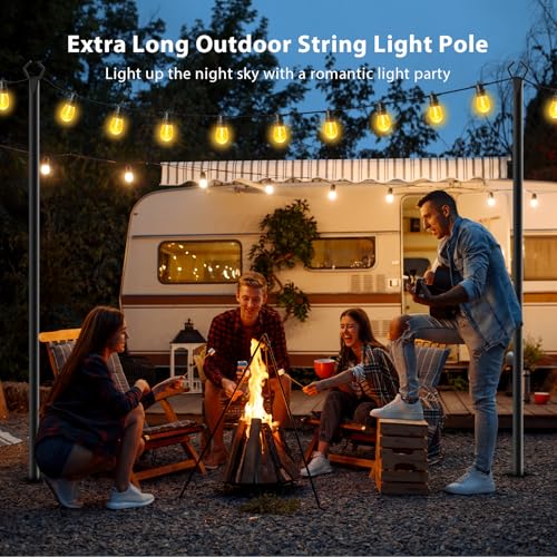 TQQVXX 7 Pack 10 FT String Light Poles,Metal with Fork Lights Poles for Outdoor String Light, Rustproof Heavy Duty for Outside Garden,Patio,Wedding,Backyard,Deck,Party