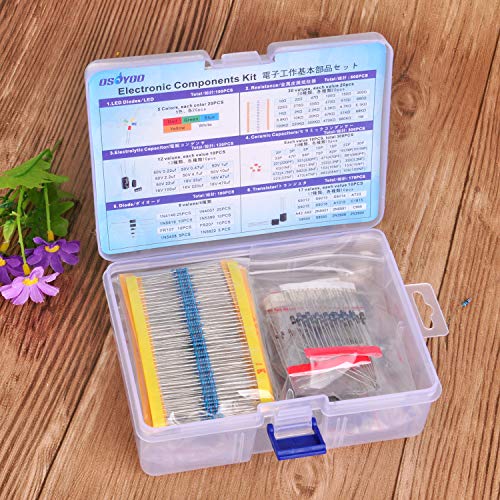 OSOYOO Electronic Component Kit (Total 1390 PCS) - LED Diodes, 30 Values Resistors,Electrolytic Capacitor Package, Ceramic Capacitors, Common Diodes, Common Transistor