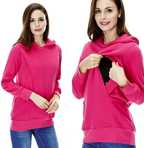 Buedvo Mom Maternity &amp; Nursing Pocket T-Shirt Top with Easy Breastfeeding Openings (M, Hot Pink)