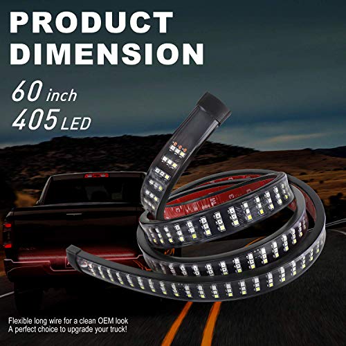 AAIWA 60 Inches Tailgate Light Bar, Truck Bed Light Strip with Red Trun Singal, Brake, Reverse, Flash Light, Amber/Red/White Tail Light Strip for Pickup Trailer SUV RV Van Jeep