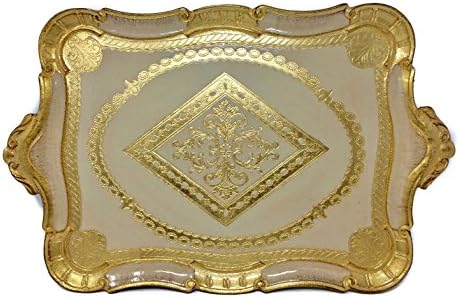 Authentic Florentine Gilded Rectangle Tray with Handles, Rose Pink, Large
