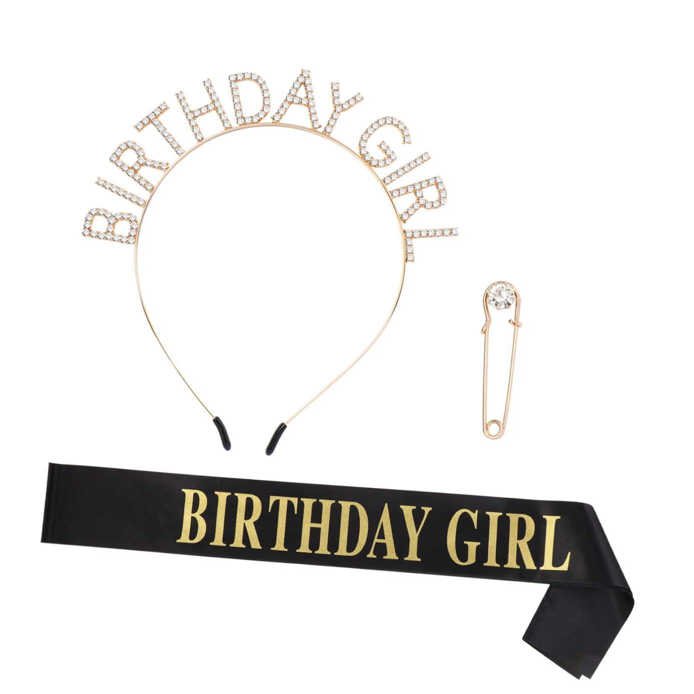 FRCOLOR Birthday Party Hair Band Sash and Tiara Gold Shoulder Strap Headband for Female Birthday Decorative Headband for Girl Celebrations