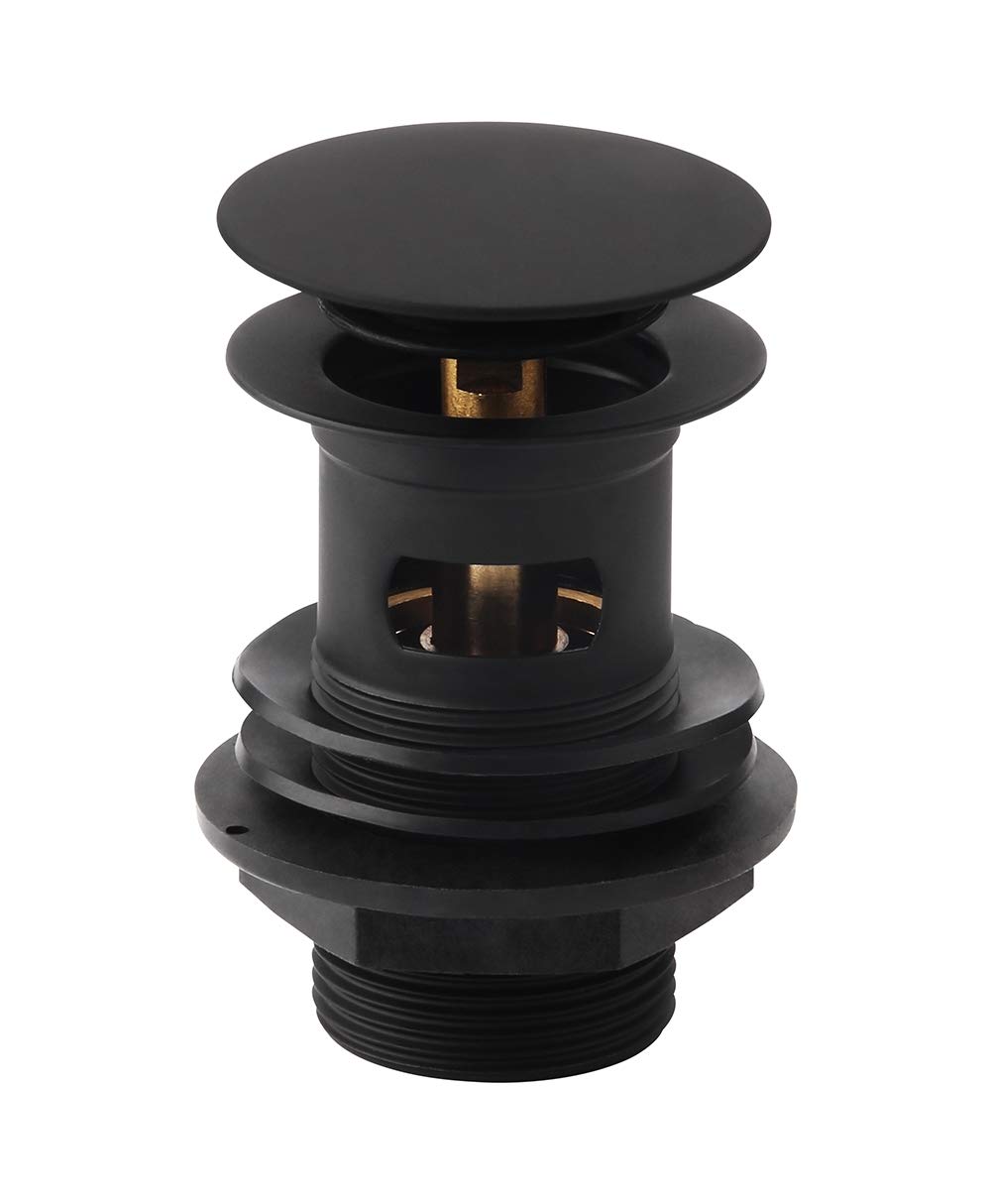 Bathroom Black Basin Waste with Slotted Push Down Pop Up Click Clack Design Sink Plug - Standard Size - Matt Black