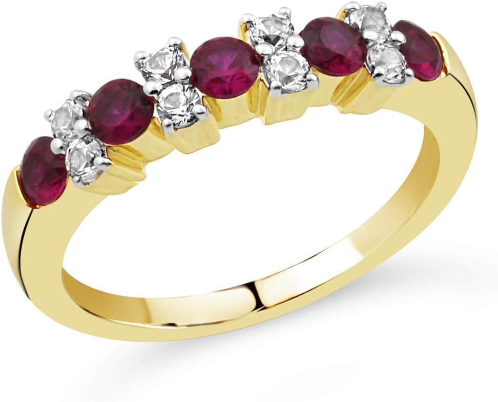 Lab Created Ruby and White Sapphire Ring Band in 10k Yellow Gold