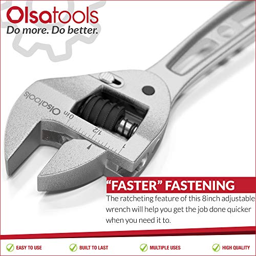 Ratcheting Adjustable Wrench (8 Inch) by Olsa Tools Heavy Duty