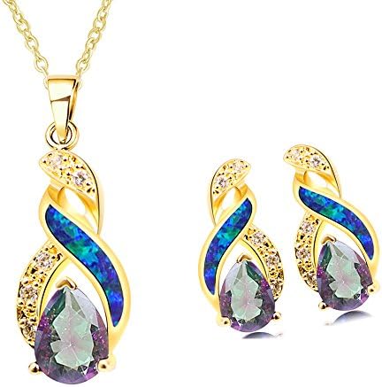 Sinlifu Rainbow Mystic Topaz Earrings Fire Blue White Opal With Fire Blue White Opal Design