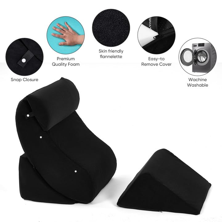 OAISZ 4 PCS Wedge Pillow Set for After Surgery, Memory Foam Orthopedic Bed Wedge Pillow Set, Adjustable Bed for Sleeping, Acid Reflux Relief, Post Surgery Recovery, Back Support, Leg Elevation, Black