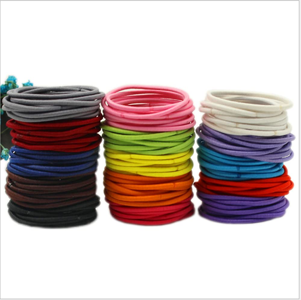 FEIFEI'S BOW 50Pcs Girls Women 2.5mm Thin School Uniform Endless Hair Elastics Bobbles Hair Ties Bands Ponios Ponytail Holders (Random mix)