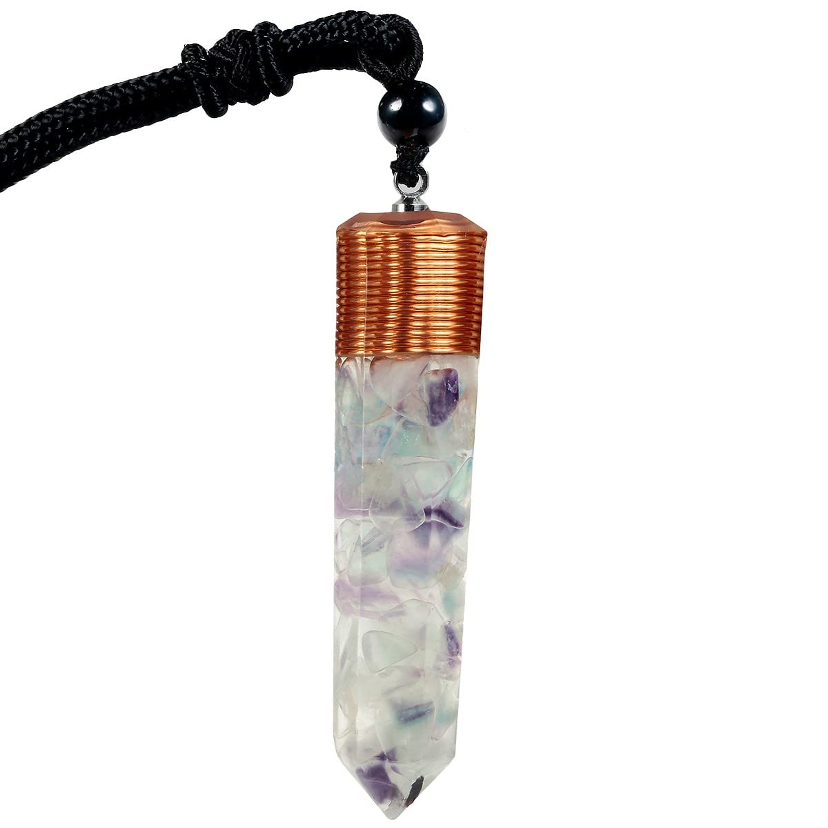 KYEYGWO Healing Orgone Crystal Point Necklace for Unisex Hexagonal Quartz Chip Stones Pendant Single Point Crystal Wand Amulet for Meditation and Yoga