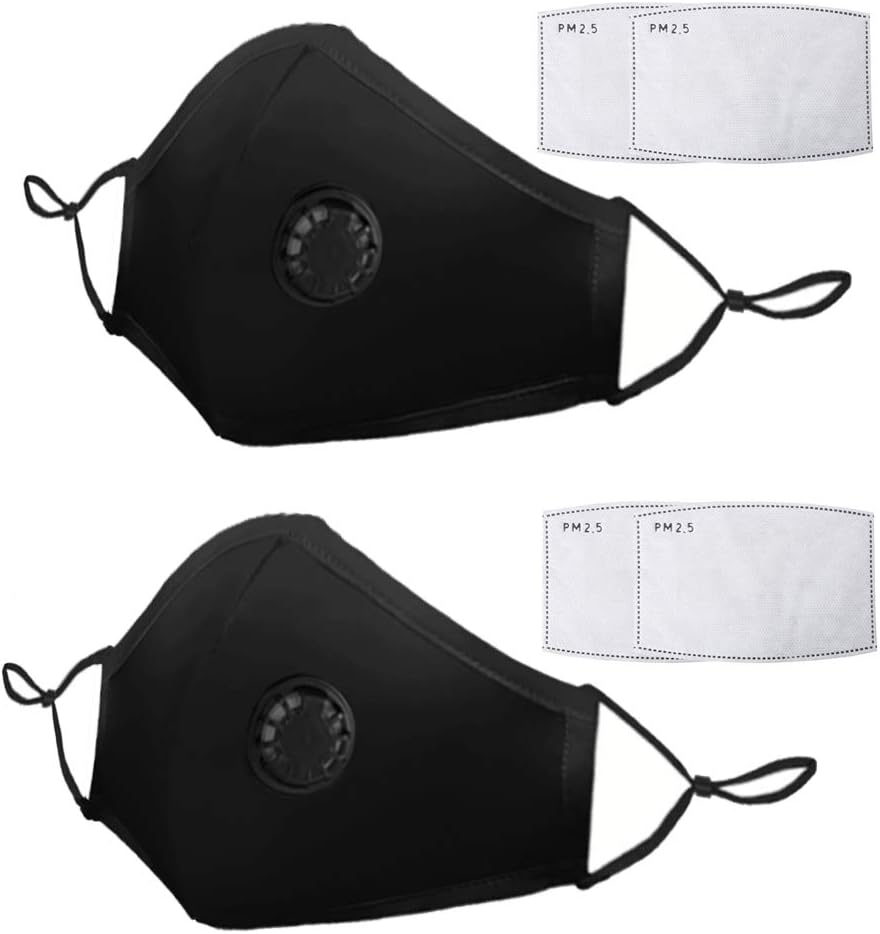 N95 Dust Mask N99 Anti Pollution Black Face Mask for Dust with Valve and Washable Material with (4) Activated Carbon PM2.5 Filters for Exhaust Gas, Pollen, Running, Cycling, Outdoor Activities