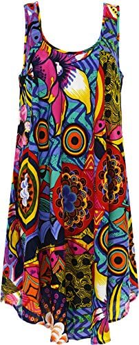 Boston Clothing Womens Summer Printed Dress Umbrella Cut Sleeveless Summer Beach Dresses UK Size 10-24 Deep Neck